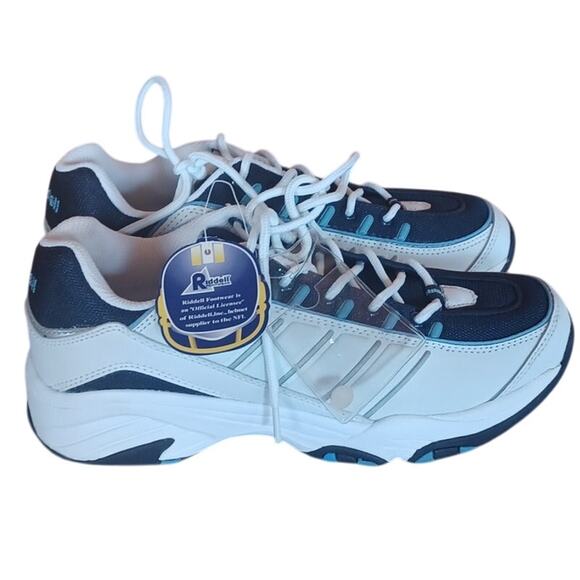 New Riddell White Navy Light Blue Running Shoes Leather Uppers Women's Size 8 - Picture 3 of 9